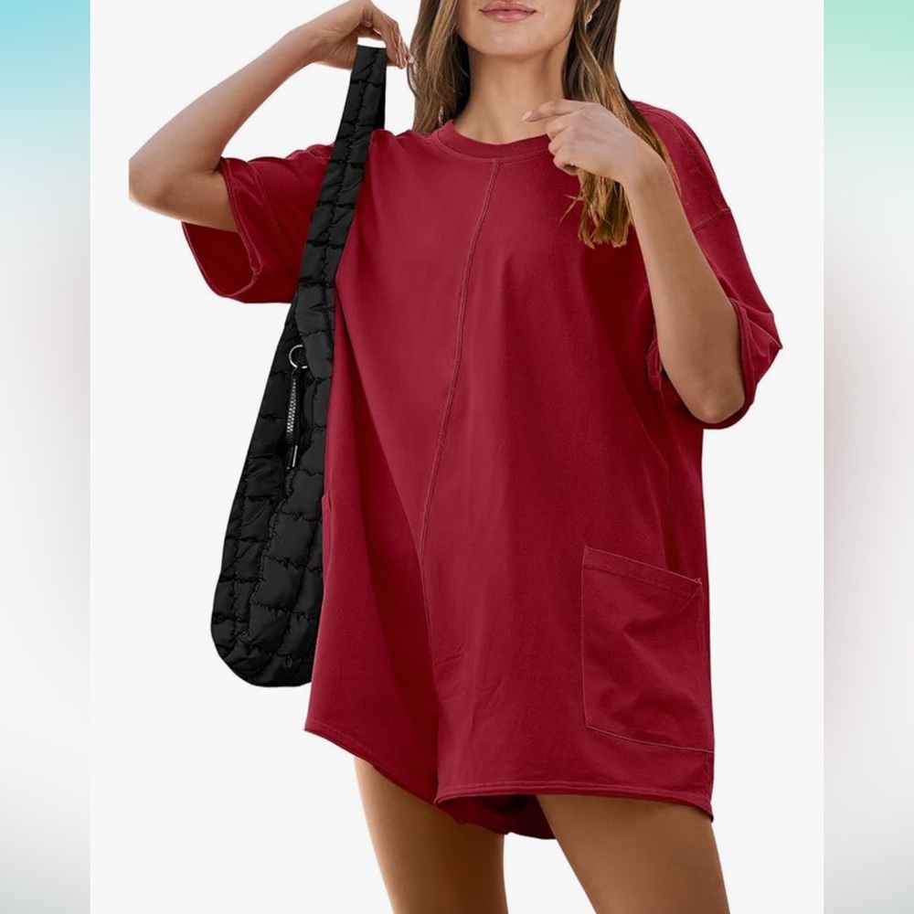 Maroon Oversized Romper with Pockets